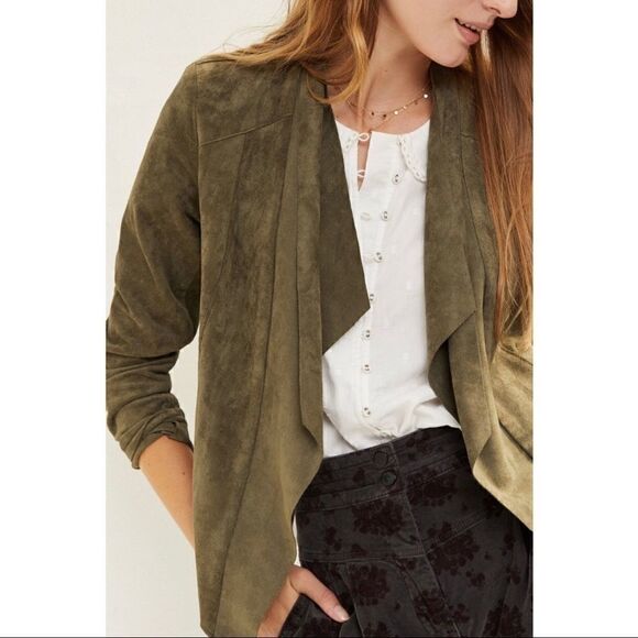 NEW Anthropologie BLANKNYC Westley Draped Open Front Sueded Jacket Coat Medium - Picture 3 of 5